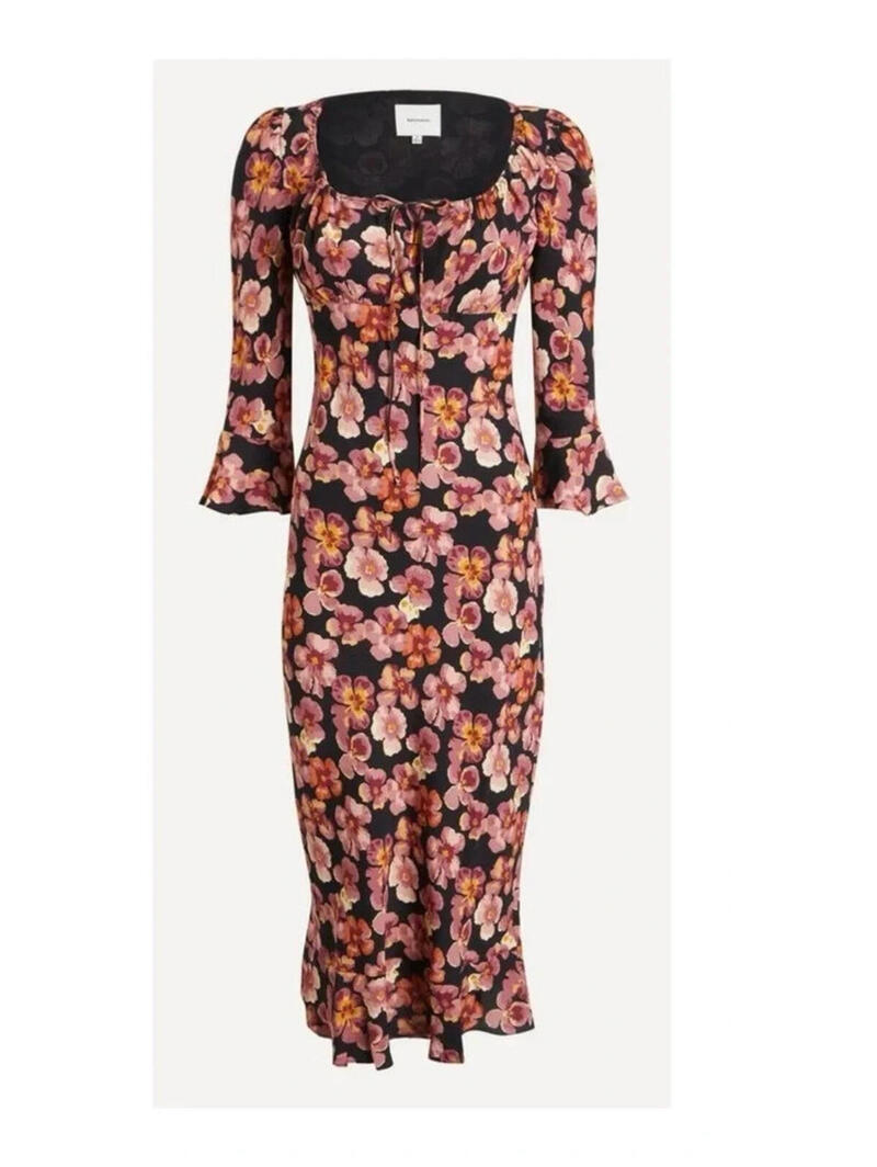 New, Reformation Kiley Floral Print Half Sleeve Bodycon Midi Dress Sz 4 #Md1822